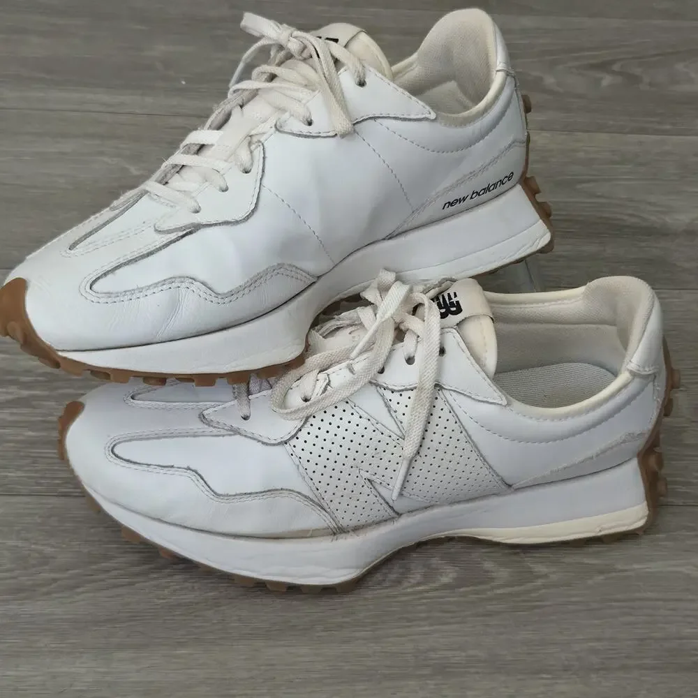 New Balance 327 Womens US 9 B Triple White Gum Leather WS327LS Athletic Shoes